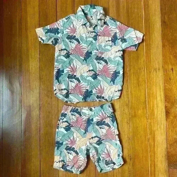 Wonder Nation 3T Boys Tropical Matching Set shirt and shorts Linen Blend - Picture 1 of 7